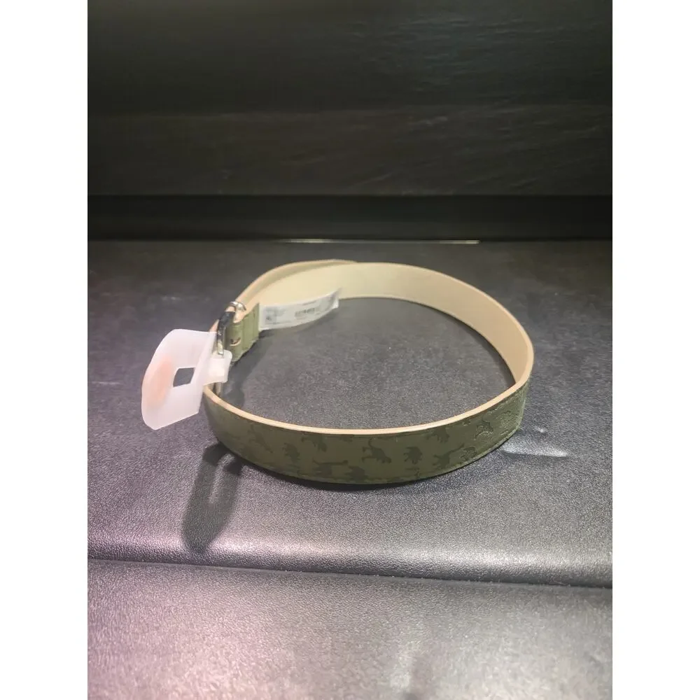Wonder Nation Dinosaur Belt Green Embossed Dino T-Rex Silver Buckle Size M NWT